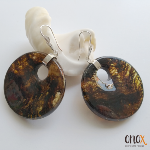 Aretes de ámbar con musgo en plata