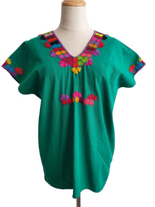 Blusa manga corta cuello "V" multicolor. Talla 32-34 (Mediana)