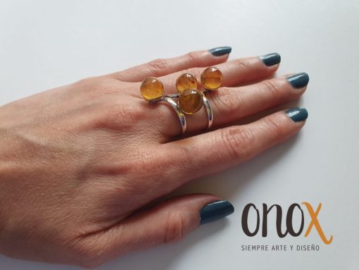 Anillo dos esferas ámbar claro - Imagen 6