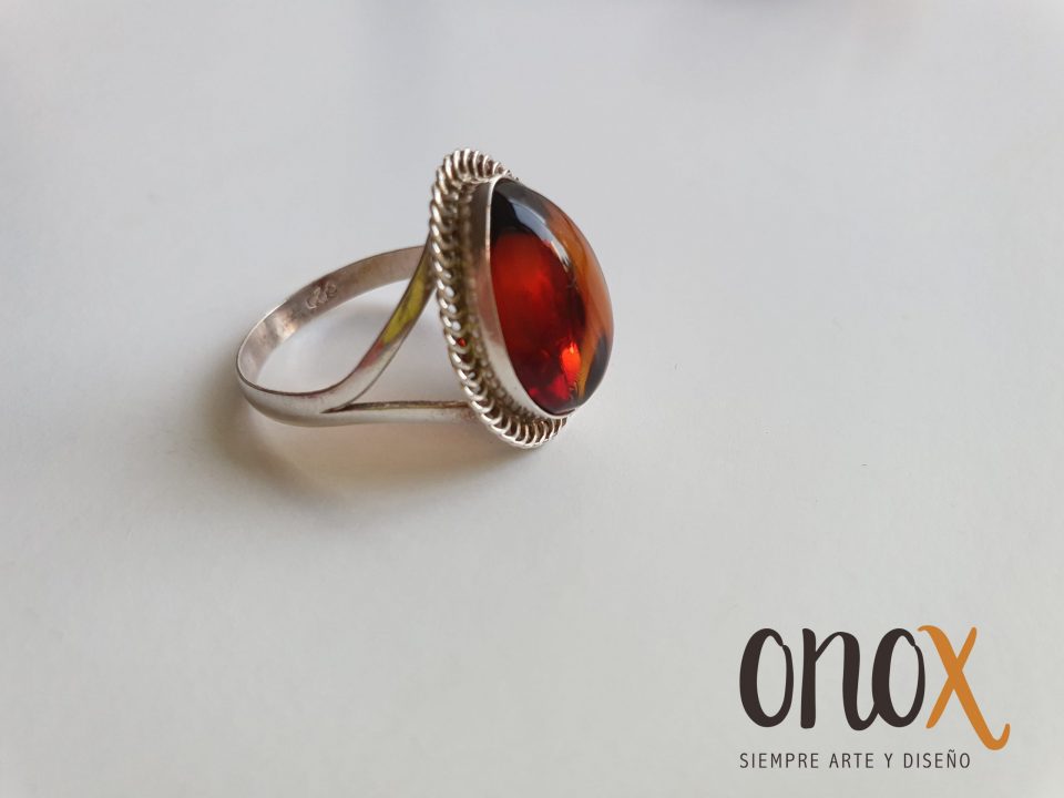 Anillo ámbar gota roja - mediano - Imagen 2