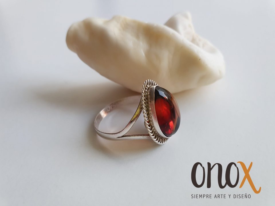Anillo ámbar gota roja - mediano - Imagen 3