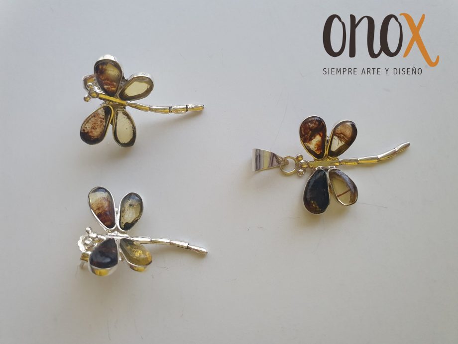 Juego de aretes y dije ámbar libélulas - Imagen 2