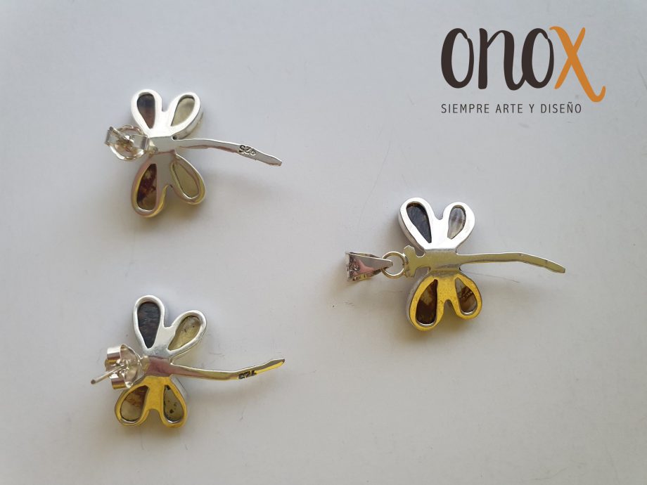 Juego de aretes y dije ámbar libélulas - Imagen 3