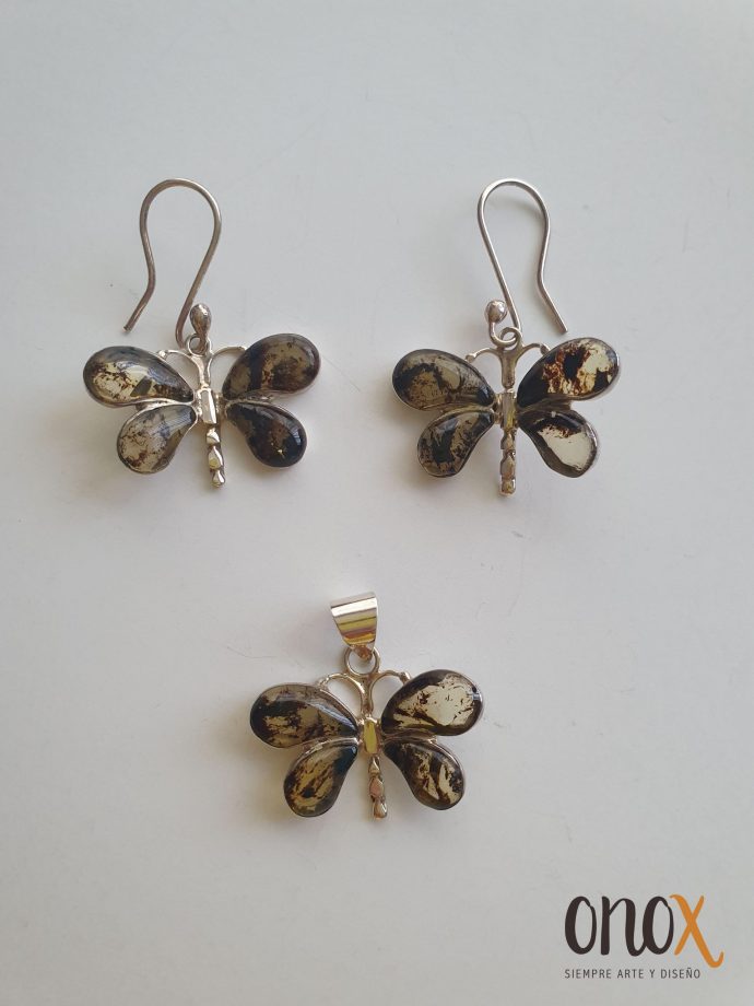 Juego de aretes y dije ámbar mariposas - Imagen 2