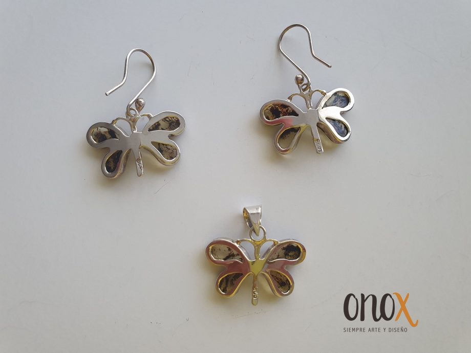 Juego de aretes y dije ámbar mariposas - Imagen 3