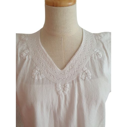Blusa bordada a mano manga corta totalmente blanca. Talla 32-34 (Mediana) - Imagen 2