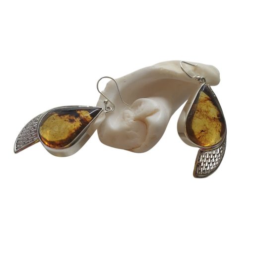 Aretes de ámbar gota caramelo modelo enjambre plata - Imagen 7
