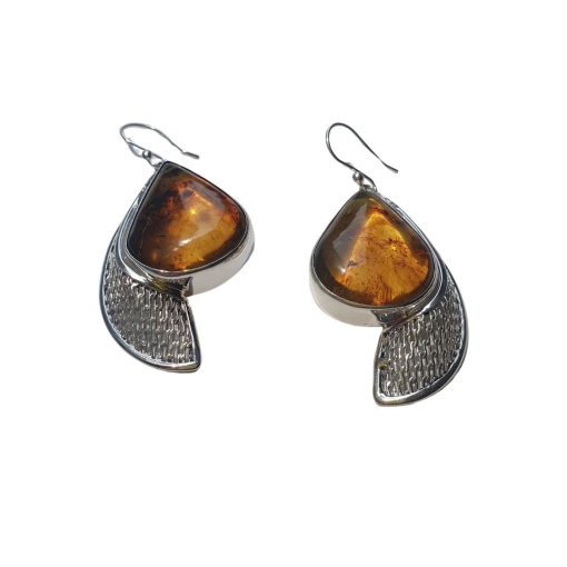Aretes de ámbar gota caramelo modelo enjambre plata - Imagen 5