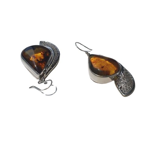 Aretes de ámbar gota caramelo modelo enjambre plata - Imagen 4