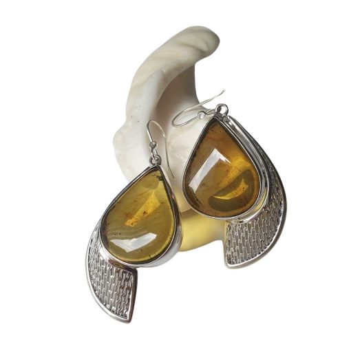 Aretes de ámbar gota caramelo modelo enjambre plata - Imagen 2