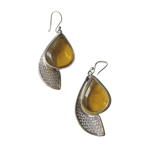 Aretes de ámbar gota caramelo modelo enjambre plata - Imagen 8