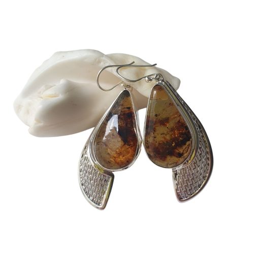 Aretes de ámbar gota jaspeados modelo enjambre plata - Imagen 7
