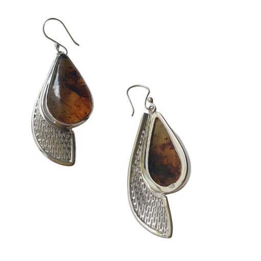 Aretes de ámbar gota jaspeados modelo enjambre plata - Imagen 9