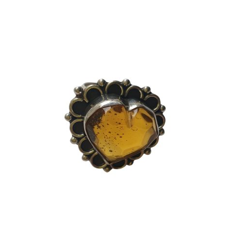 Anillo de ámbar forma corazón ajustable