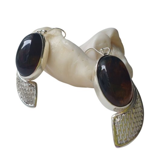 Aretes de ámbar negro modelo enjambre plata - Imagen 7
