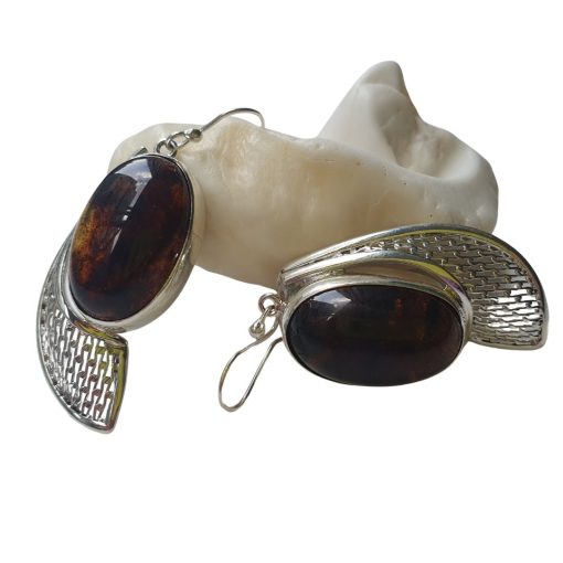 Aretes de ámbar negro modelo enjambre plata - Imagen 6