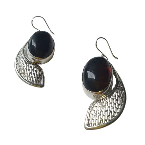 Aretes de ámbar negro modelo enjambre plata - Imagen 5