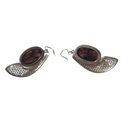 Aretes de ámbar negro modelo enjambre plata - Imagen 4