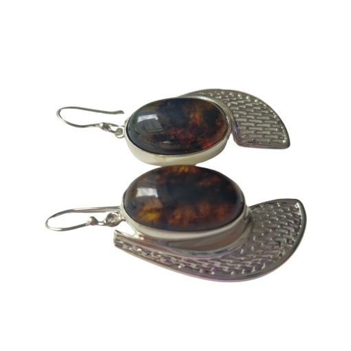 Aretes de ámbar negro modelo enjambre plata - Imagen 3