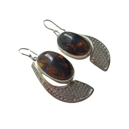Aretes de ámbar negro modelo enjambre plata - Imagen 2
