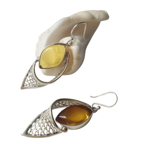 Aretes de ámbar claro modelo enjambre plata - Imagen 2