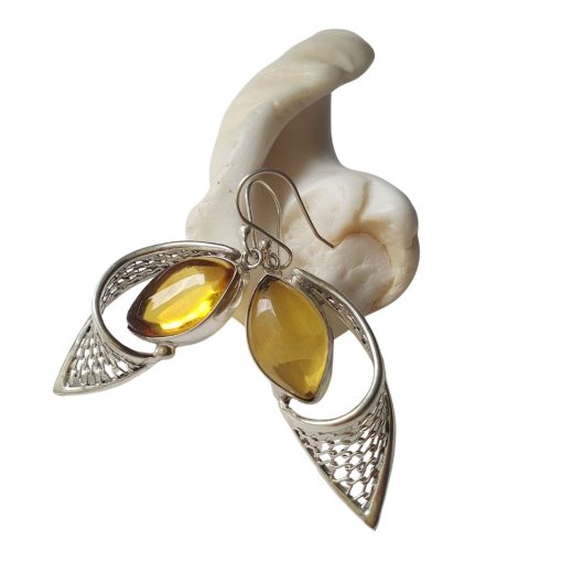 Aretes de ámbar claro modelo enjambre plata