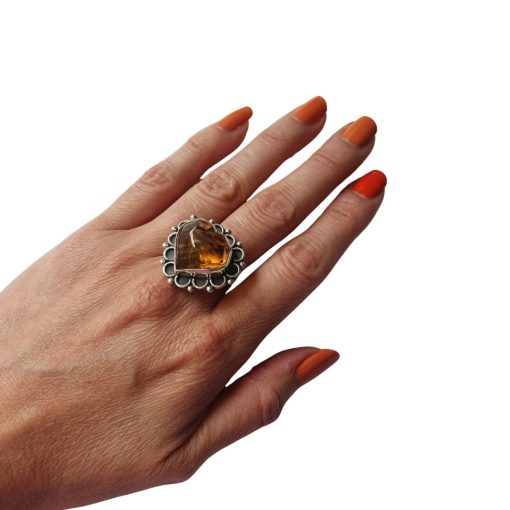 Anillo de ámbar forma corazón ajustable - Imagen 9
