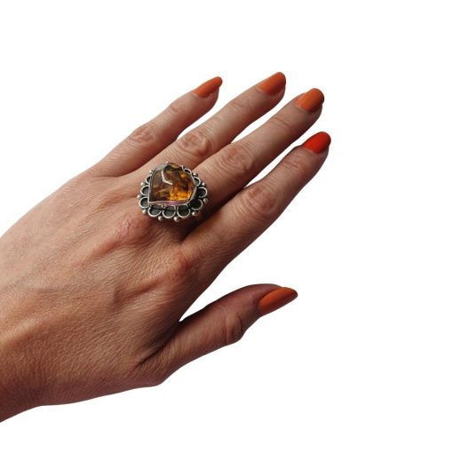 Anillo de ámbar forma corazón ajustable - Imagen 8