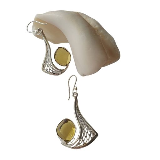 Aretes de ámbar amarillo claro facetado modelo enjambre plata - Imagen 2