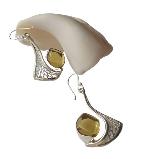 Aretes de ámbar amarillo claro facetado modelo enjambre plata - Imagen 6