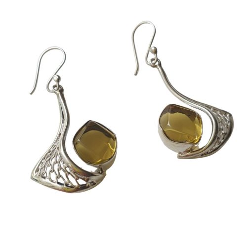 Aretes de ámbar amarillo claro facetado modelo enjambre plata