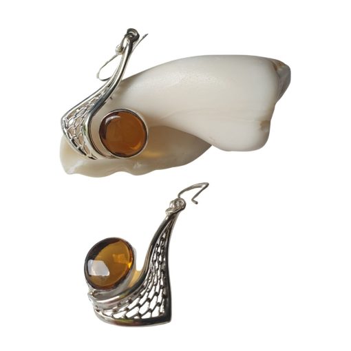 Aretes de ámbar color caramelo modelo enjambre plata - Imagen 3