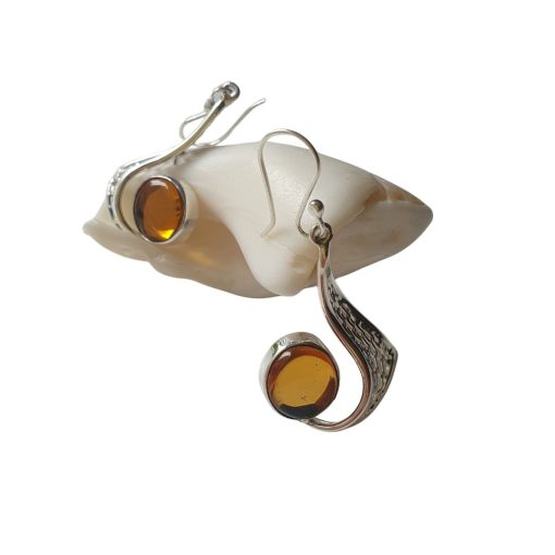 Aretes de ámbar color caramelo modelo enjambre plata - Imagen 2