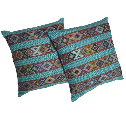 Par de fundas de cojines con brocados (turquesa) - Imagen 2