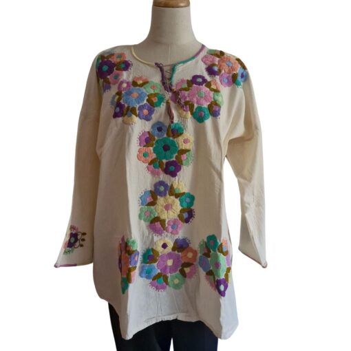 Blusa flores bordada a mano Talla 36 (Grande)