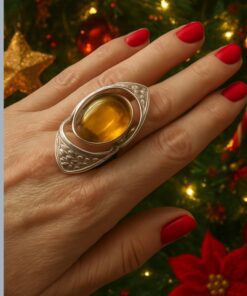 Anillo de ámbar claro alargado doble enjambre