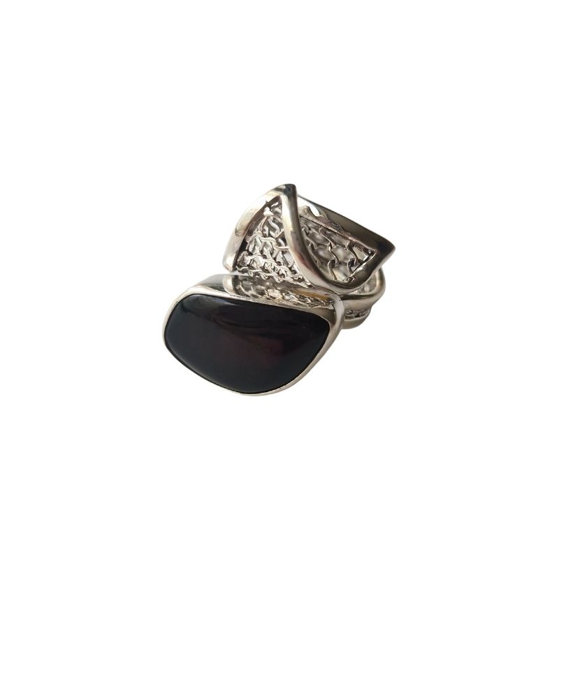 Anillo de ámbar rojo oscuro ajustable - Imagen 2