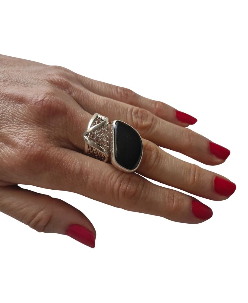 Anillo de ámbar rojo oscuro ajustable - Imagen 8