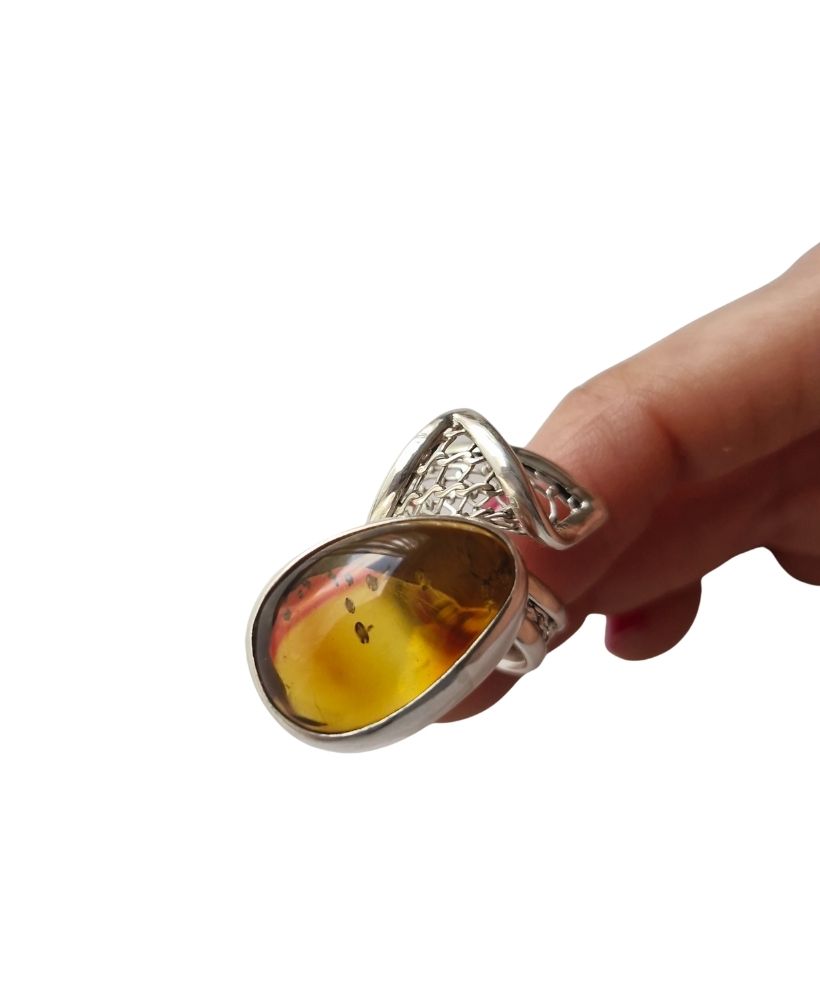 Anillo gota naranja ámbar ajustable - Imagen 5