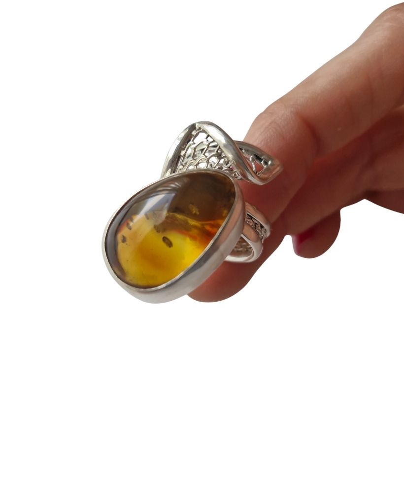 Anillo gota naranja ámbar ajustable - Imagen 6