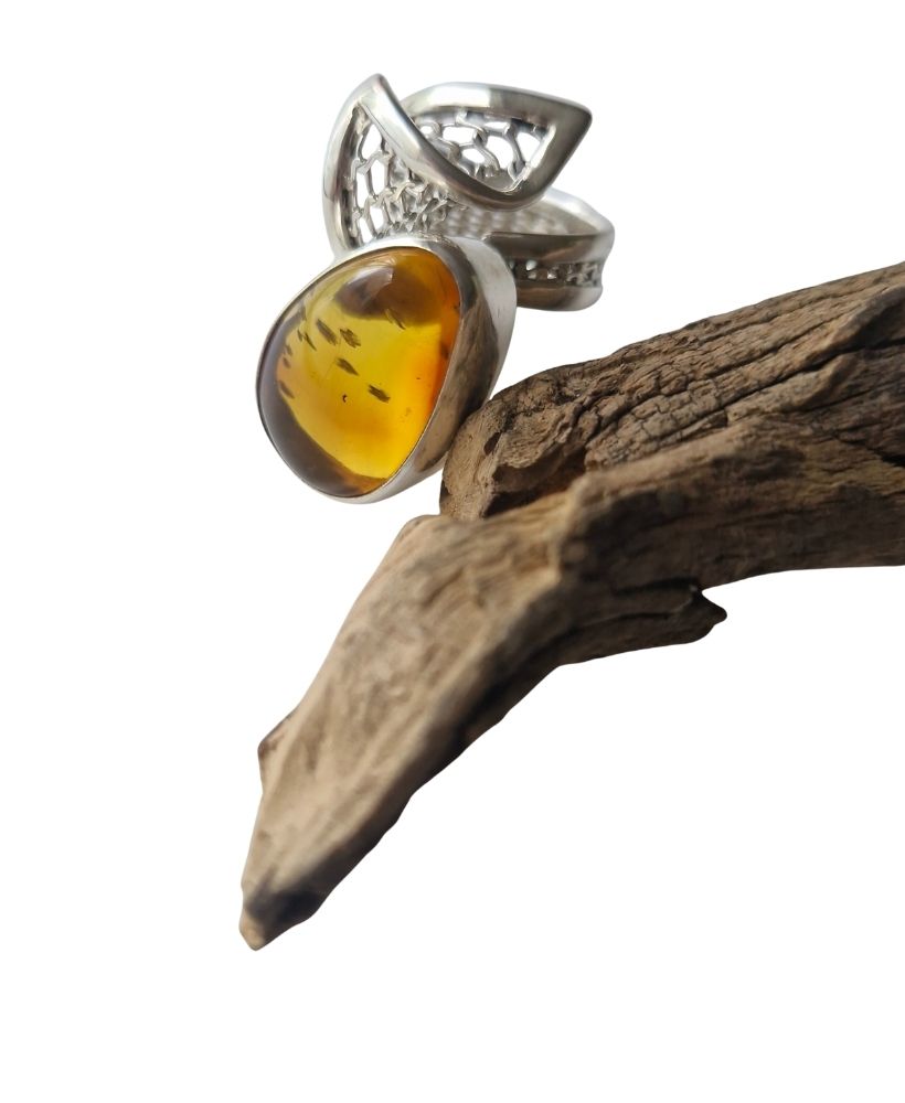 Anillo gota naranja ámbar ajustable