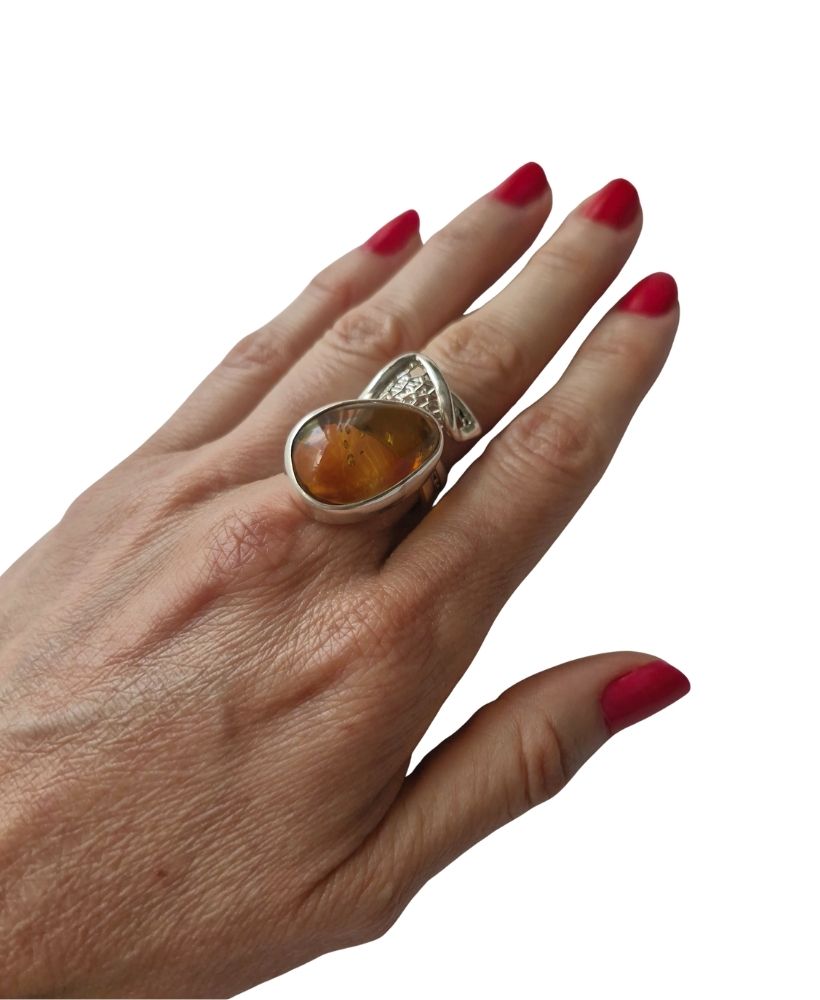 Anillo gota naranja ámbar ajustable - Imagen 7