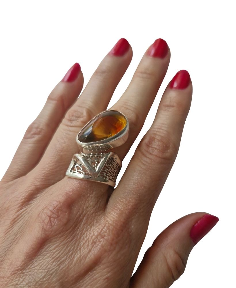 Anillo gota naranja ámbar ajustable - Imagen 8