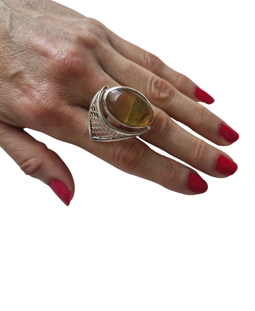 Anillo de ámbar claro ovalado ajustable - Imagen 8